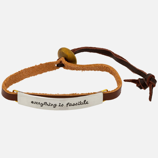 Everything Is Possible Silver Bracelet On Sienna Leather