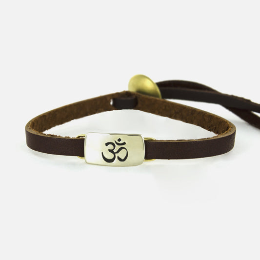 Ohm Symbol Mixed Metals Bracelet On Sienna Leather