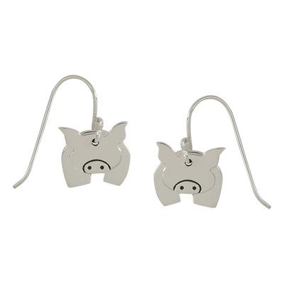 Dancing Pig Sterling Silver Wire Earring