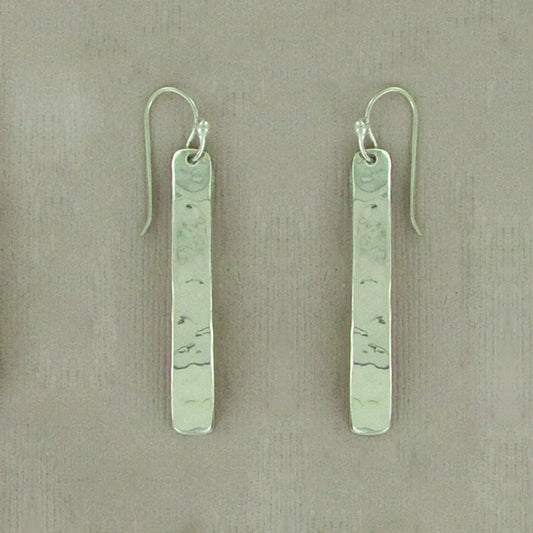 Hammered Long Rectangle Sterling Silver Wire Earring