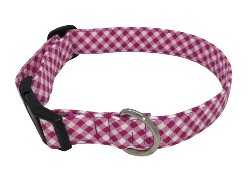 Pink Plaid Cotton Dog Collar