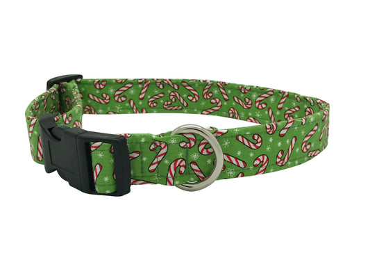 Green Candy Canes & Snowflakes Dog Collar