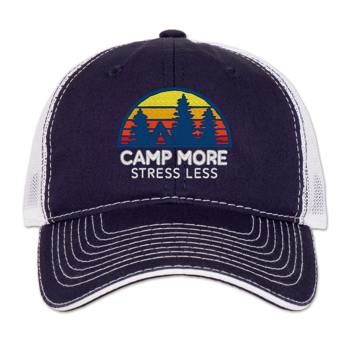 Camp More Stress Less Trucker Hat