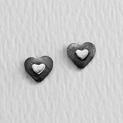 Heart w/ Heart Sterling Silver Post Earring