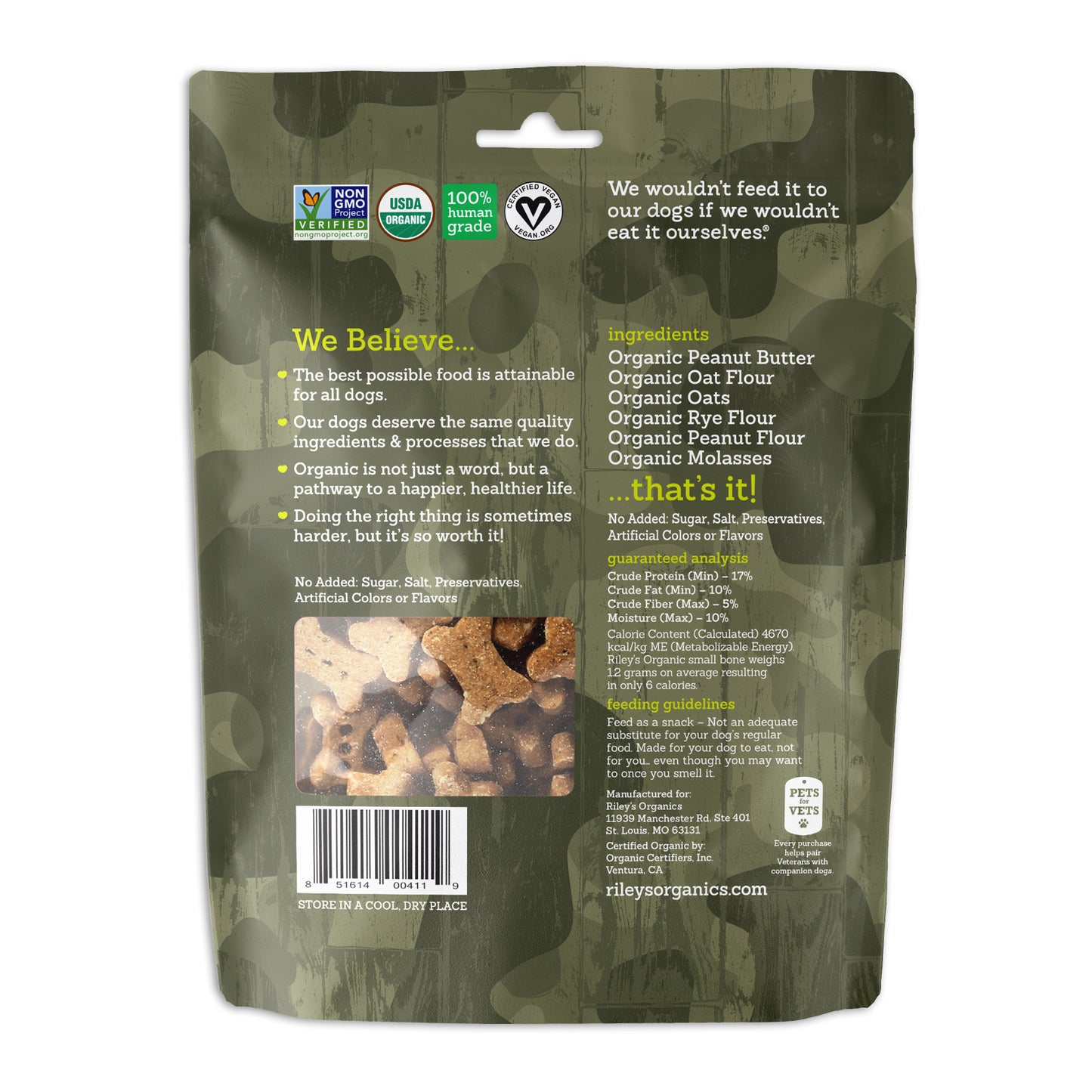 Pets for Vets Organic Peanut Butter & Molasses Baked Biscuits - Small Bone