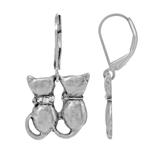 1928 Jewelry&reg; Silver Tone Crystal Double Cat Wire Earrings