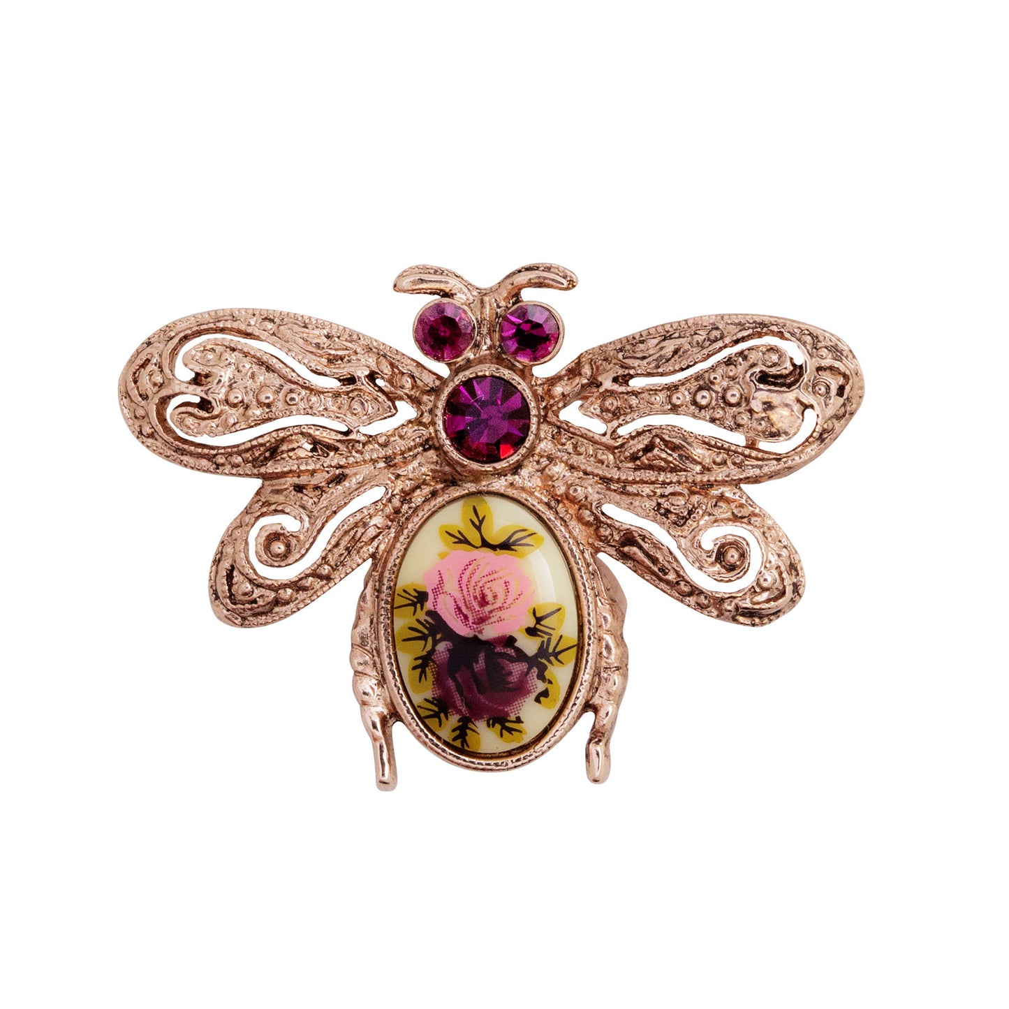 1928 Jewelry&reg; Rose Gold-Tone Purple Crystal Flower Insect Brooch