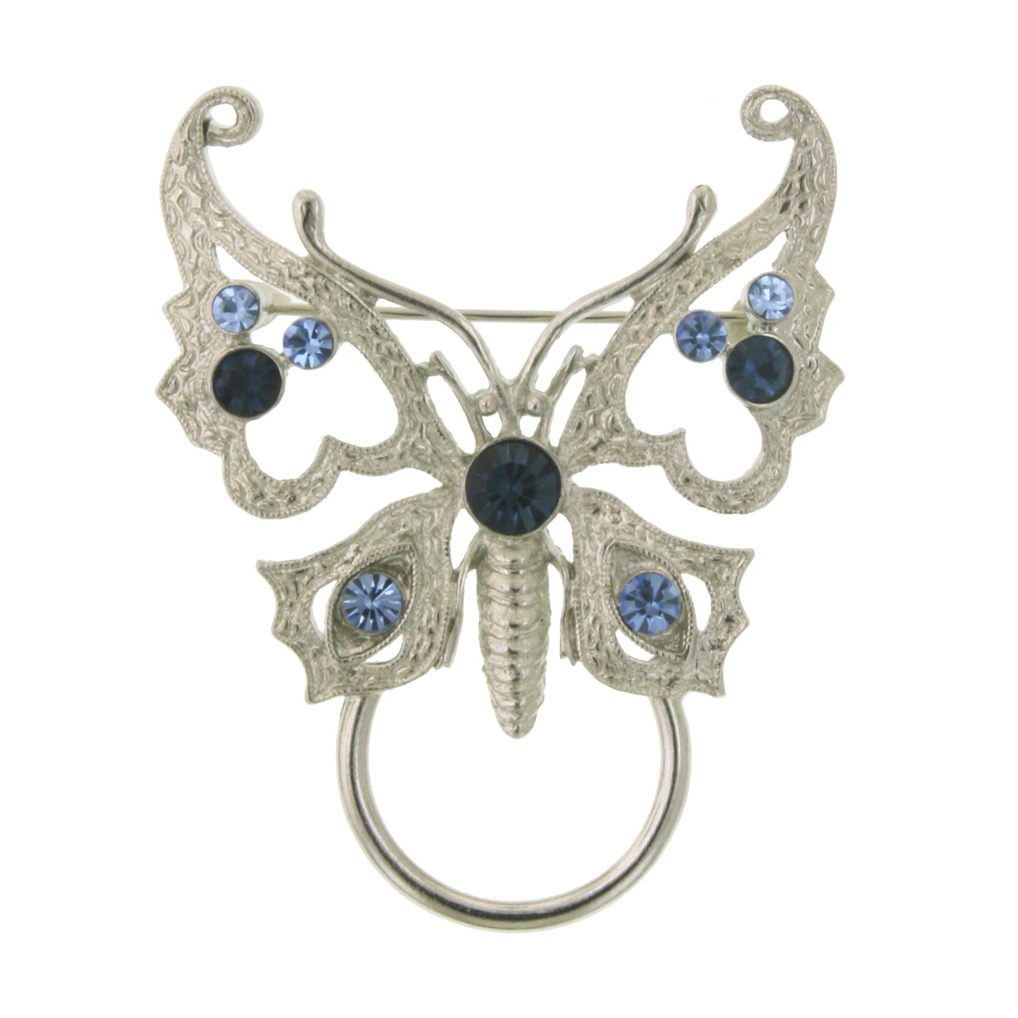 1928 Jewelry&reg; Silver Blue Crystal Butterfly Pin Badge/Eyeglass Holder