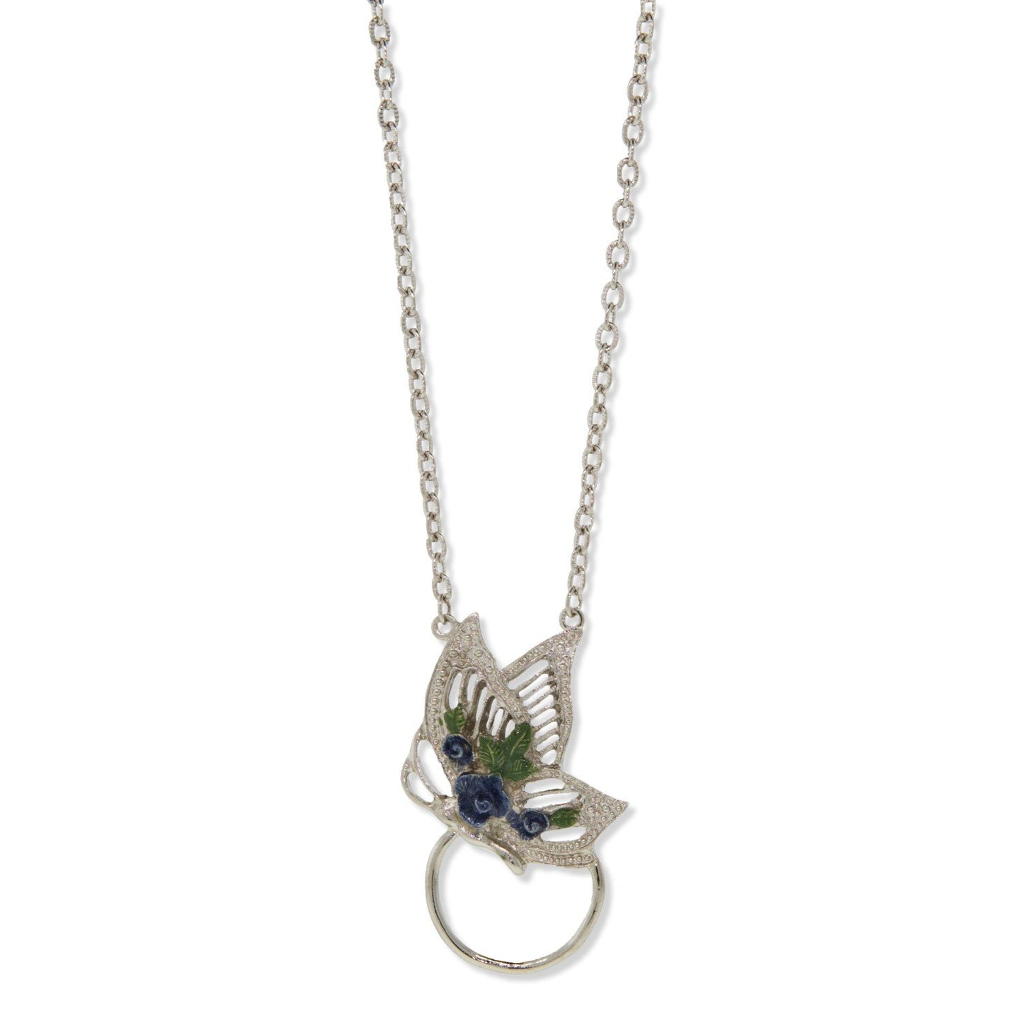 1928 Jewelry&reg; Silver-Tone Blue & Green Enamel Butterfly Eyeglass/Badge Holder 28"