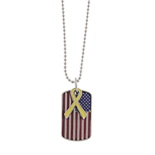 1928 Jewelry&reg; Silver-Tone Enameled Flag Dog Tag W/ Yellow Ribbon Necklace 24