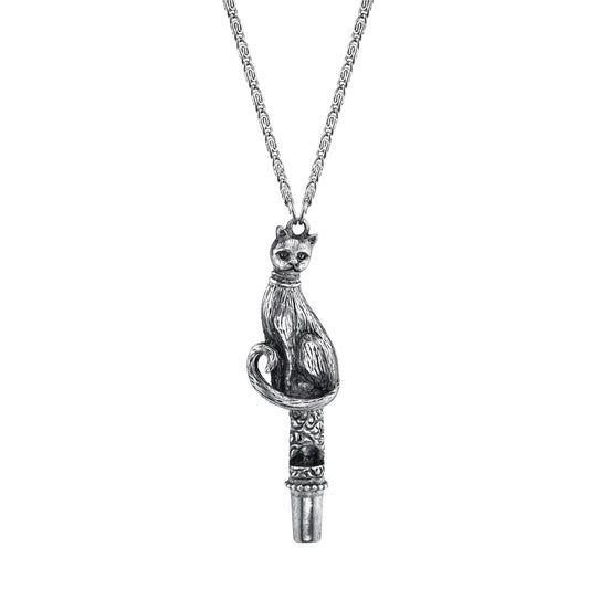 1928 Jewelry&reg; Antiqued Pewter Cat Whistle Pendant Necklace 30In