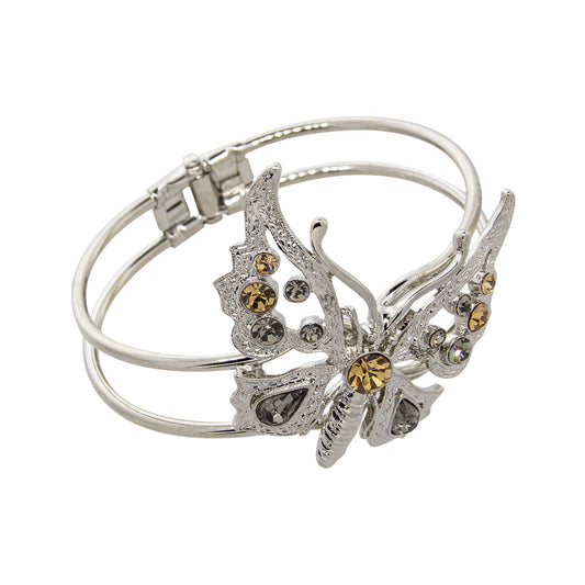 1928 Jewelry&reg; Silver-Tone Lt. Topaz And Black Diamond Crystal Butterfly Hinge Cuff Bracelet