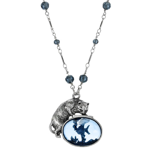 1928 Jewelry&reg; Pewter Silver Montana Blue Beaded Cat And Fish 30 Inches Necklace