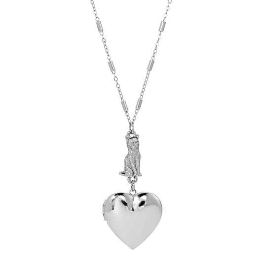 1928 Jewelry&reg; Silver Tone Heart Cat Necklace 30 Inches