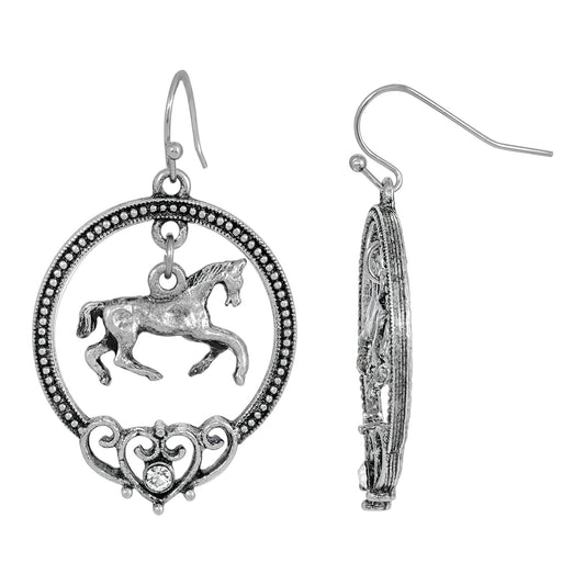 1928 Jewelry&reg; Silver Tone Horse Hoop Earrings