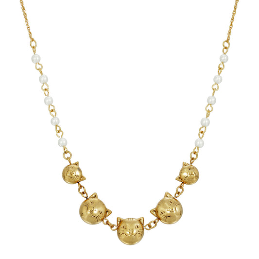 1928 Jewelry&reg; Multi Cat Face With Pearl Chain Necklace 16In Adj.