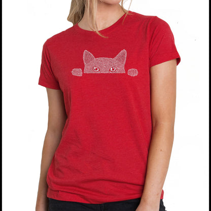 Peeking Cat  - Women's Premium Blend Word Art T-Shirt