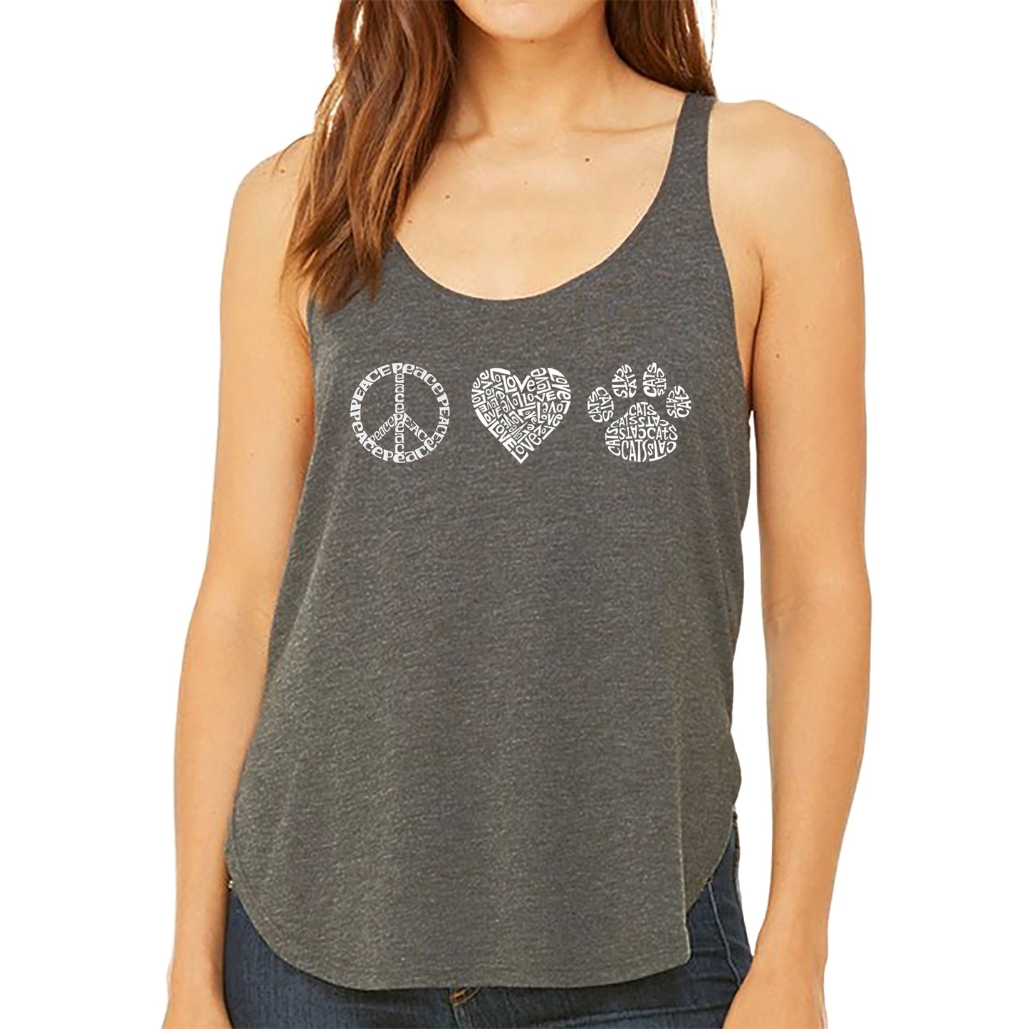 Peace Love Cats  - Women's Premium Word Art Flowy Tank Top