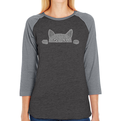 Peeking Cat  - Women's Raglan Baseball Word Art T-Shirt