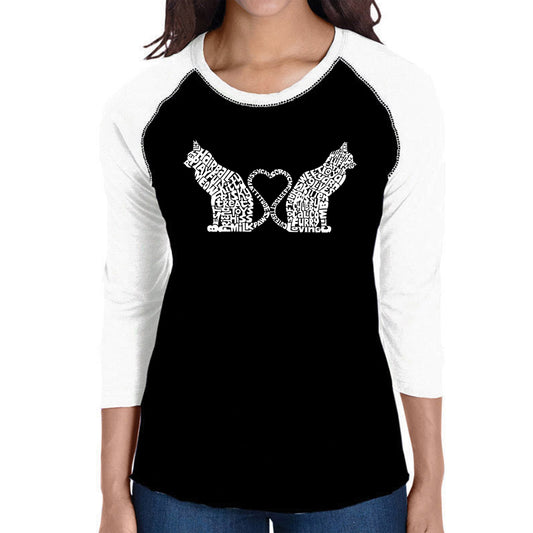 Cat Tail Hearts - Women's Raglan Word Art T-Shirt