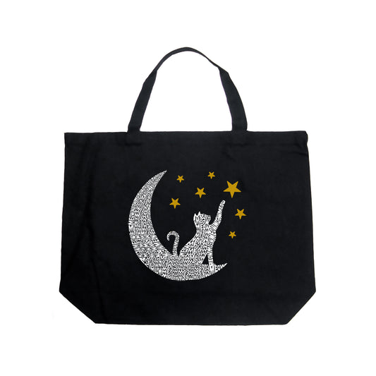 Cat Moon - Large Word Art Tote Bag