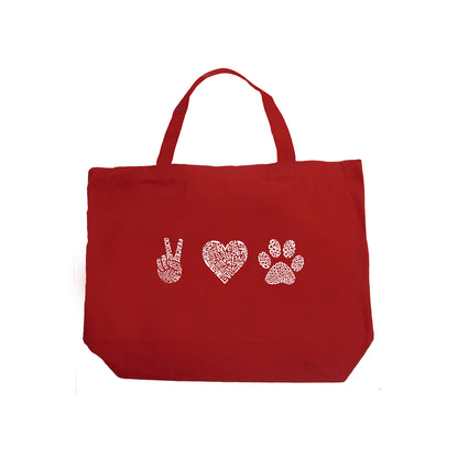 Peace Love Dogs  - Large Word Art Tote Bag