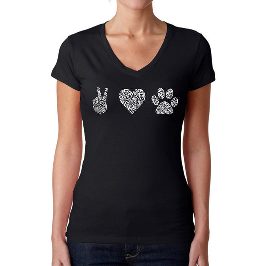 Peace Love Dogs  - Women's Word Art V-Neck T-Shirt
