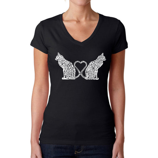 Cat Tail Hearts - Women's Word Art V-Neck T-Shirt