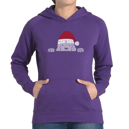 Christmas Peeking Dog - Women's Word Art Hooded Sweatshirt