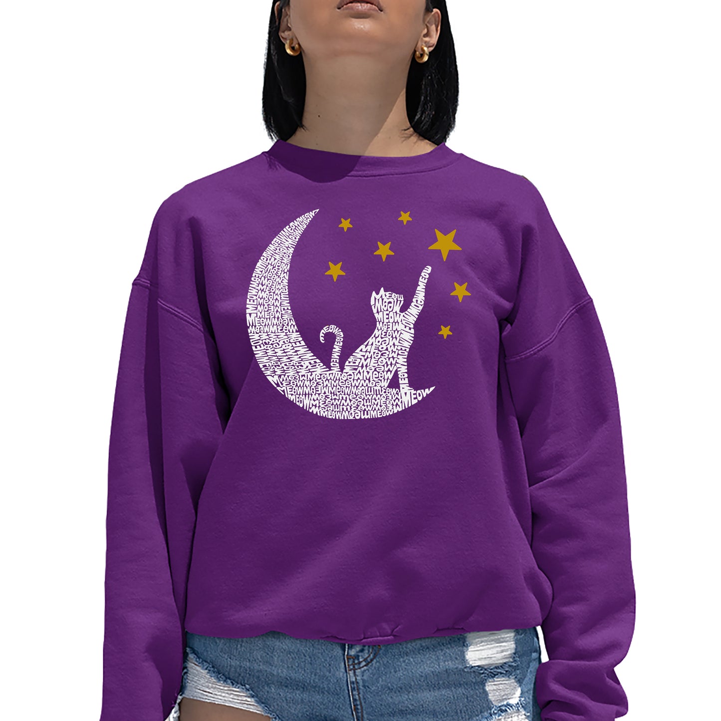 Cat Moon - Women's Word Art Crewneck Sweatshirt