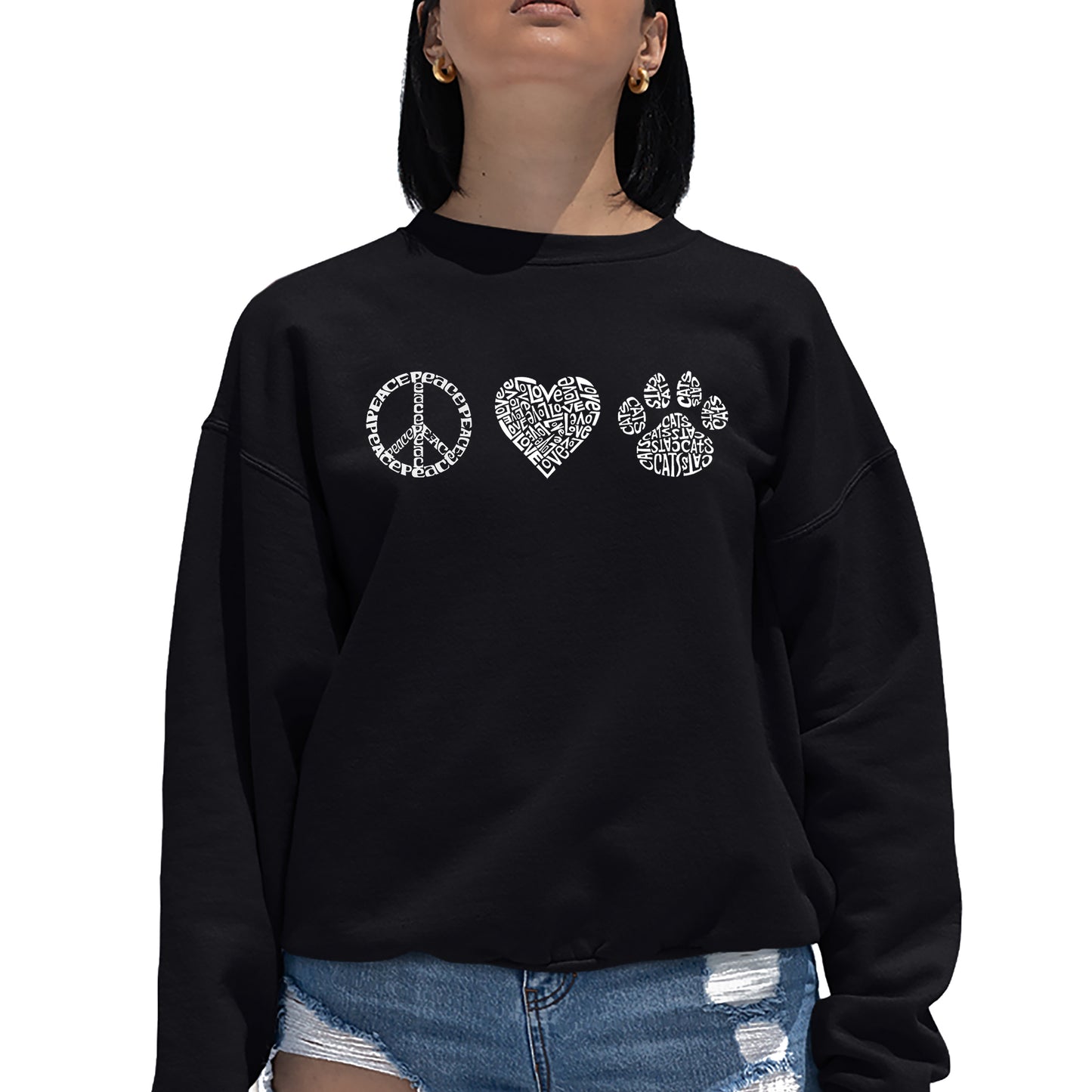 Peace Love Cats  - Women's Word Art Crewneck Sweatshirt