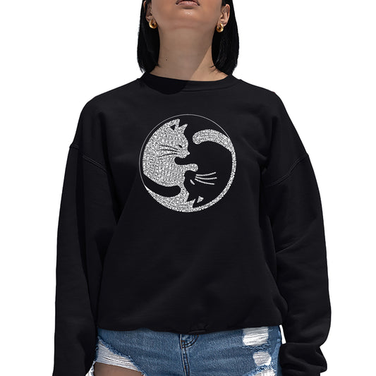 Yin Yang Cat Women's Word Art Crewneck Sweatshirt