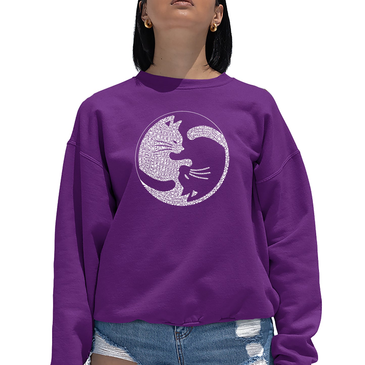 Yin Yang Cat Women's Word Art Crewneck Sweatshirt