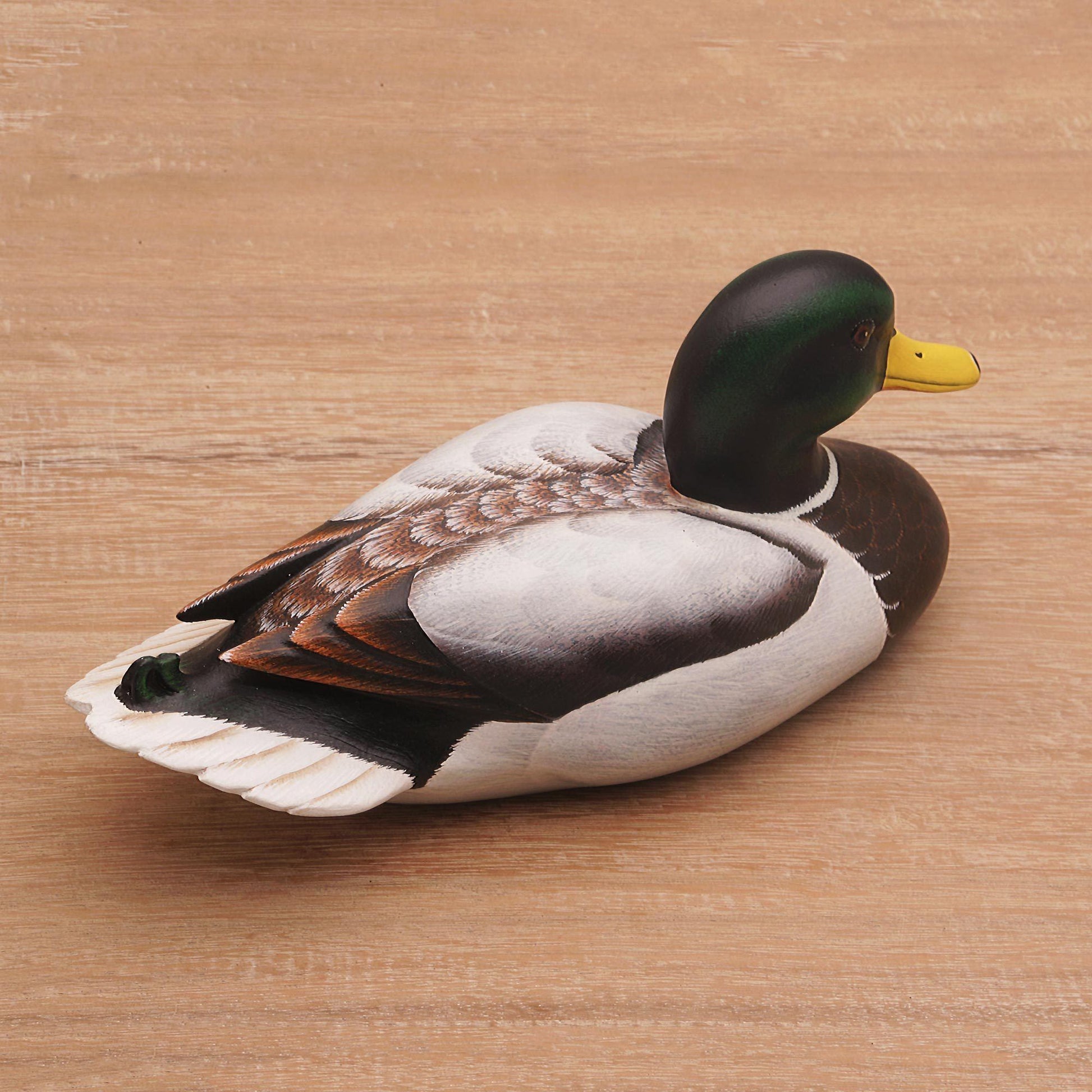 NOVICA - Carved Wood 'Male Mallard' Duck Statuette