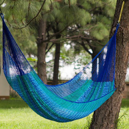Green & Blue Striped Hand Woven Two-Person Hammock