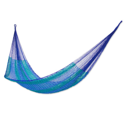Green & Blue Striped Hand Woven Two-Person Hammock