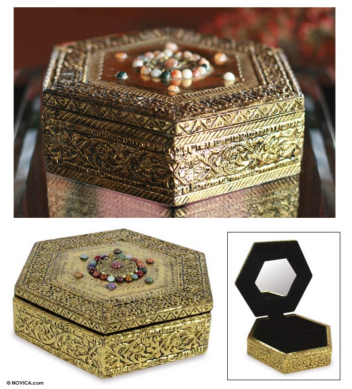 Golden Era Repousse Brass Jewelry Box