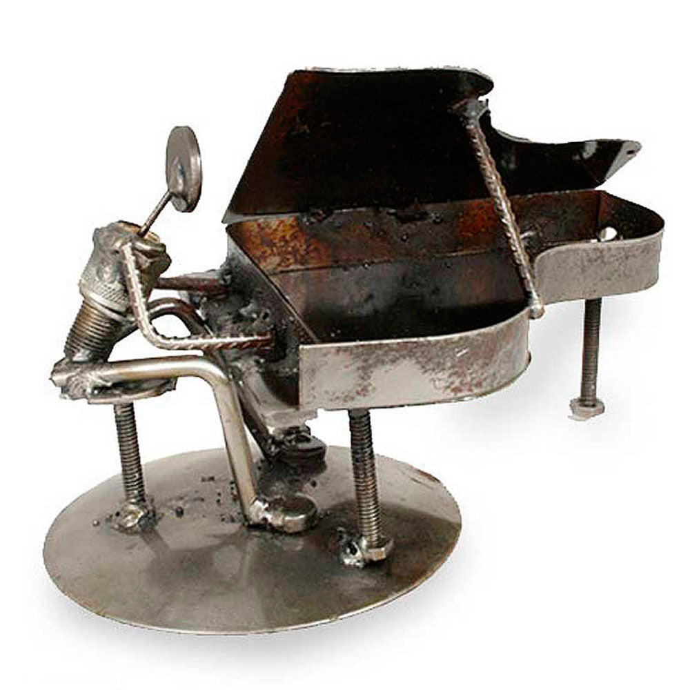 Rustic Piano Man Recycled Metal Statuette Sculpture