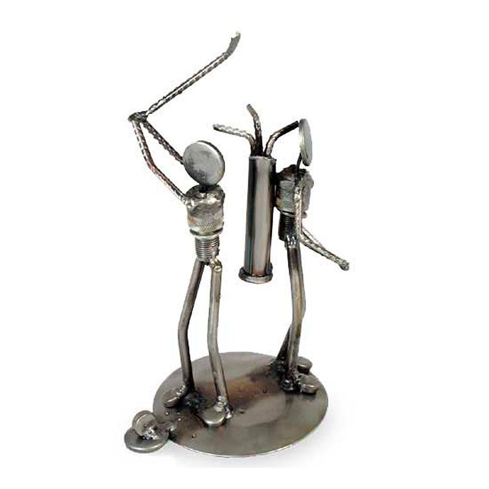 NOVICA - Recycled Iron 'Rustic Golfer' Sculpture