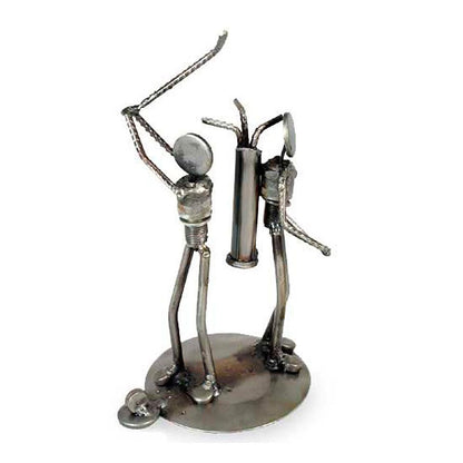 NOVICA - Recycled Iron 'Rustic Golfer' Sculpture