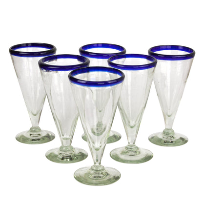 Bohemia Artisan Crafted Recycled Handblown Blue Rim Beer Glasses