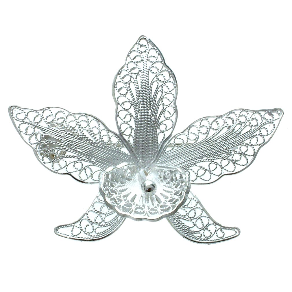 Orchid Filigree Silver Brooch