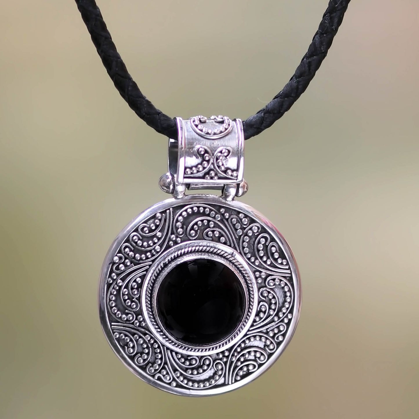 Midnight Beauty Leather Pendant Necklace