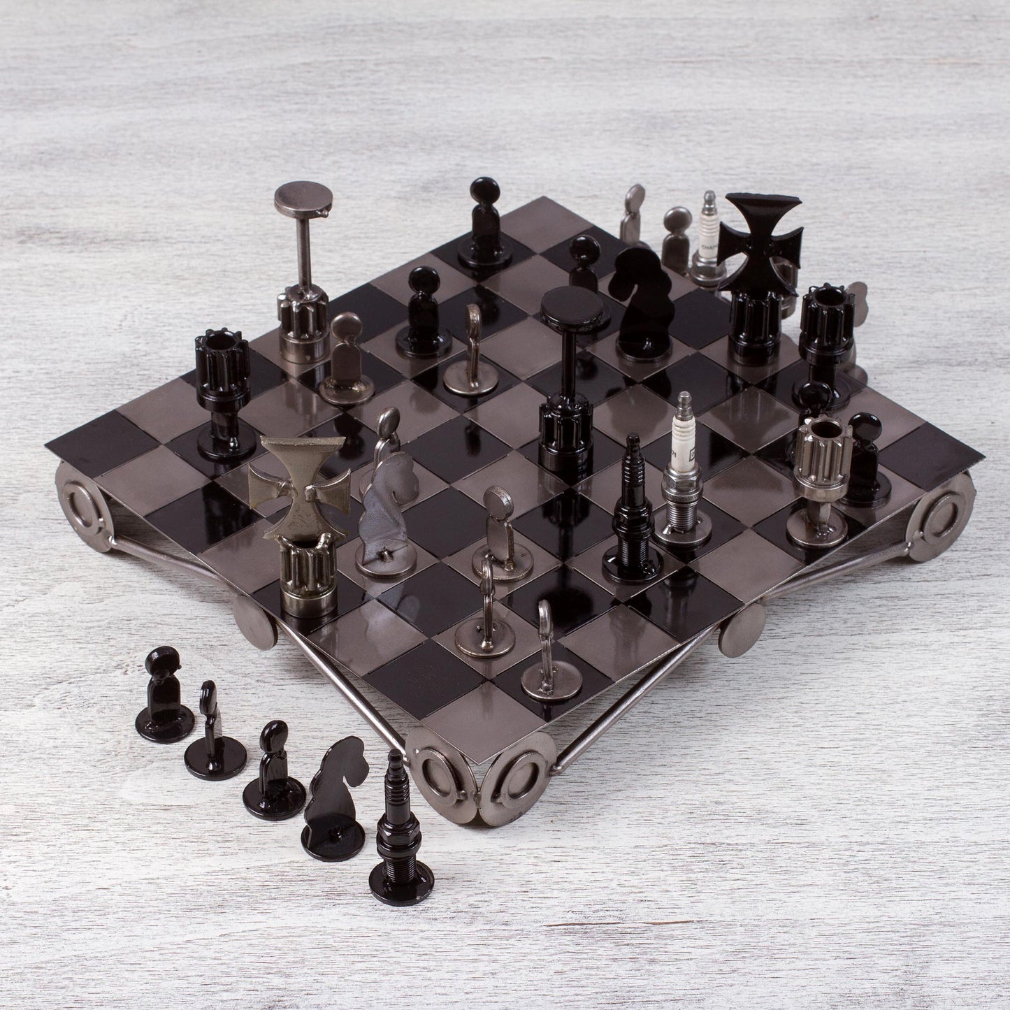 Recycling Challenge Decorative Metal Tabletop Chess Set