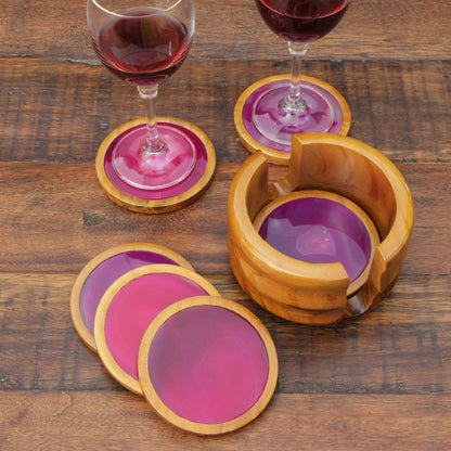 Deep Rose Handcrafted Calming Stone Coasters from Brazil (Set of 6)