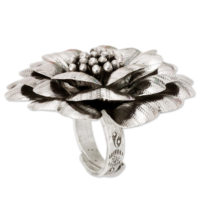 Queen Zinnia Silver Floral Cocktail Ring
