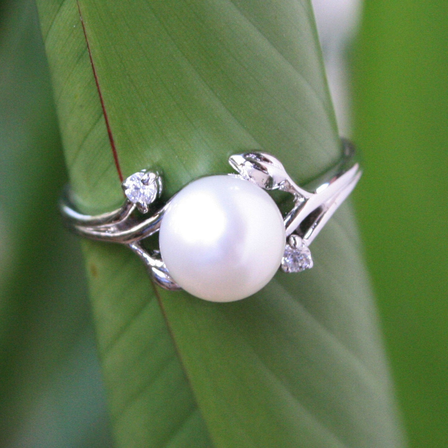 Budding Beauty White Gold Plated Cultured Pearl Ring
