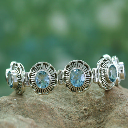 NOVICA - Silver & Blue Topaz 'Sky Blossom' Link Bracelet
