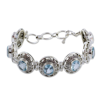 NOVICA - Silver & Blue Topaz 'Sky Blossom' Link Bracelet