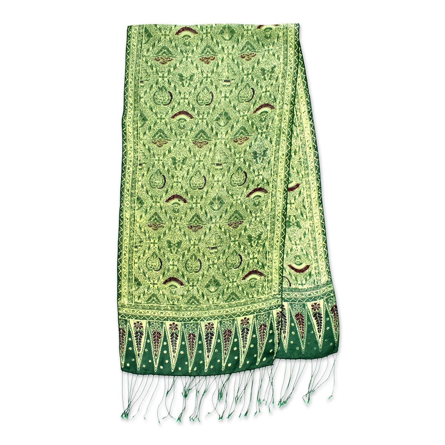 Royal Java Green Hand Made Floral Silk Batik Scarf